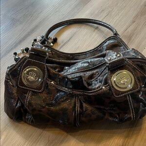 Kathy Van Zeeland Dark Brown Shoulder Bag with Silver Medallions